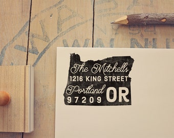 Oregon Return Address Stamp, State Stamp, Personalized Gift, Housewarming, Gift Newlywed, Gift for Her, Rubber Stamp, Custom Oregon Stamp