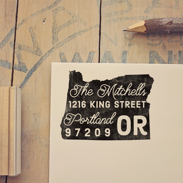 Oregon Return Address Stamp, State Stamp, Personalized Gift, Housewarming, Gift Newlywed, Gift for Her, Rubber Stamp, Custom Oregon Stamp