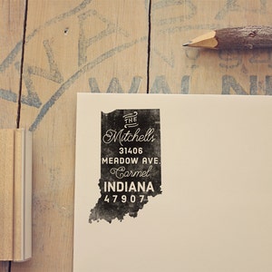 Indiana retouradresstempel, staatsstempel, gepersonaliseerd cadeau, housewarming, cadeau pasgehuwde, cadeau voor haar, rubberstempel, aangepaste Indiana-stempel