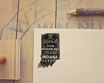 Indiana Return Address Stamp, State Stamp, Personalized Gift, Housewarming, Gift Newlywed, Gift for Her, Rubber Stamp, Custom Indiana Stamp