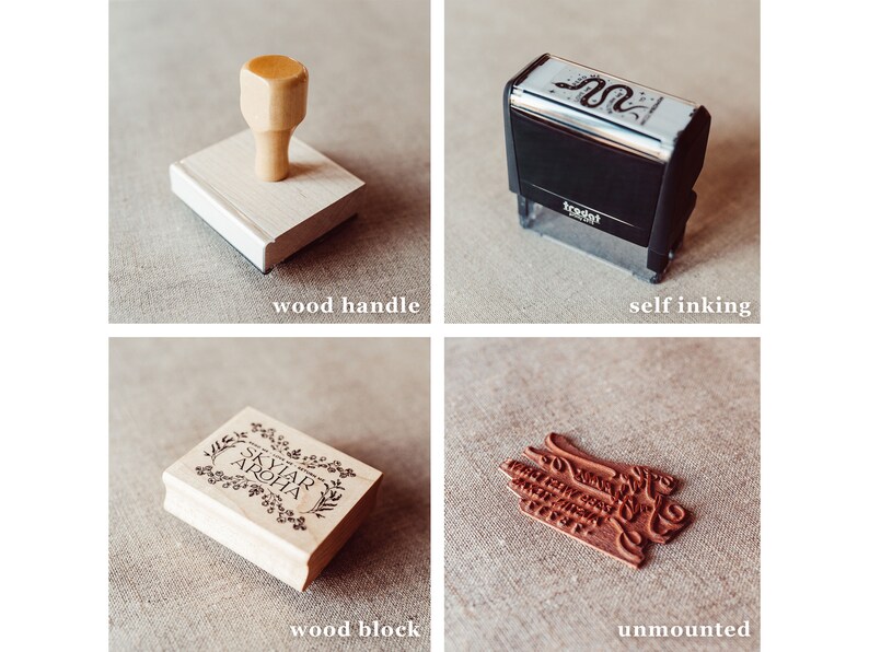 four different types of stamps with words on them