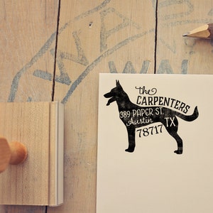 German Shepherd Return Address Stamp, Dog Owner Gift, Wooden Handle, Custom Rubber Stamp