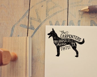 German Shepherd Return Address Stamp, Dog Owner Gift, Wooden Handle, Custom Rubber Stamp