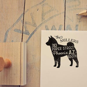 Shiba Inu Return Address Stamp, Dog Owner Gift, Wooden Handle, Custom Rubber Stamp image 1