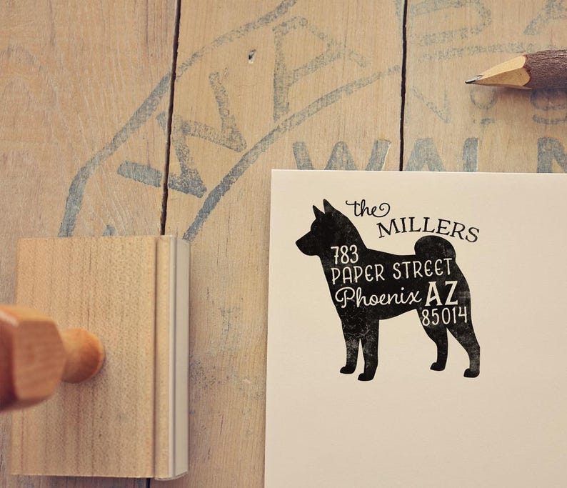 Shiba Inu Return Address Stamp, Dog Owner Gift, Wooden Handle, Custom Rubber Stamp image 1