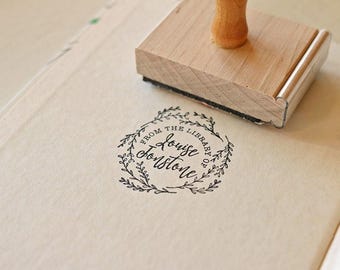 Floral Laurel Book Stamp, Custom From the Library Of, Teacher Classroom & BookTok Gift