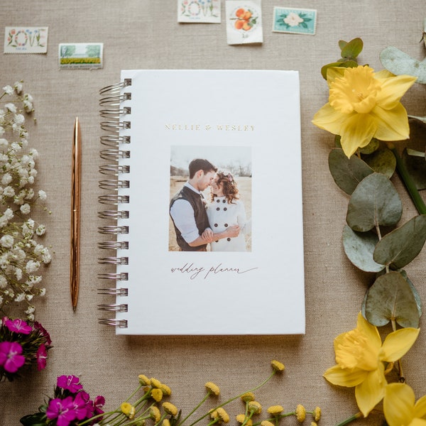 Photo Wedding Planner Book, Printed with Your Photo! Real Gold Foil, Wedding Planner Book, Bridal Shower Gift, Personalized Wedding Planner