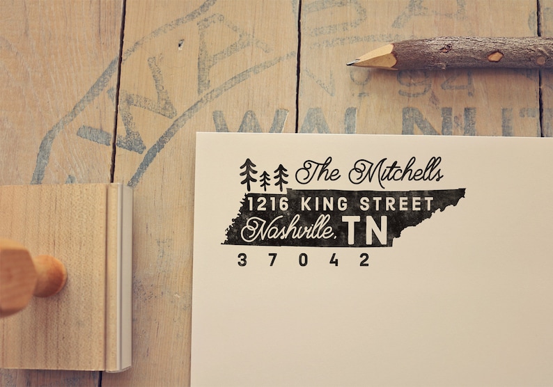 Tennessee Return Address Stamp, State Stamp, Personalized Gift, Housewarming, Gift Newlywed, Gift for Her, Rubber Stamp, Tennessee Stamp image 1