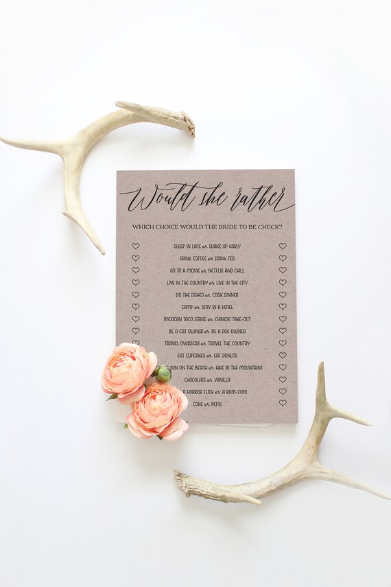 Would She Rather Bridal Shower Game Wedding Shower Game Instant Download Rustic Bridal Shower Kraft Bridal Shower Printable Bachelorette Il_570xn