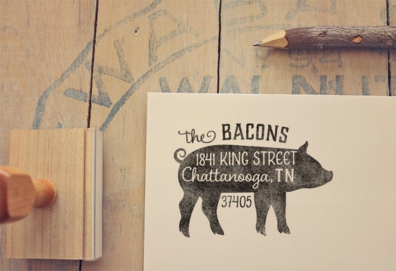 pig return address stamp custom rubber stamp farm return etsy