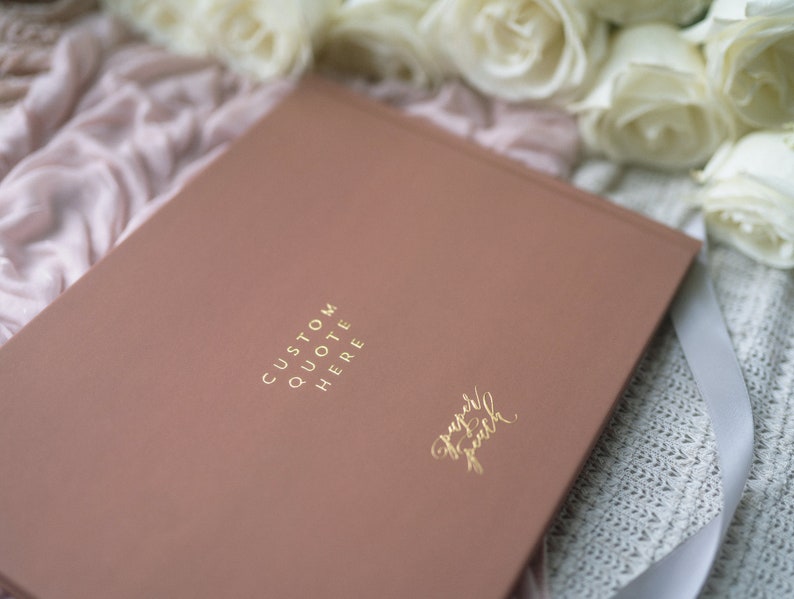 Rustic Guestbook Modern Wedding Guest Book Photo Book Gold Foil Hardcover Wedding Album Horizontal Keepsake Book image 5