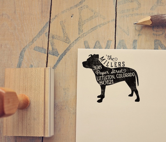 Pit Bull Return Address Stamp, Dog Owner Gift, Wooden Handle, Custom Rubber Stamp, Pitbull Stamp Il_570xn