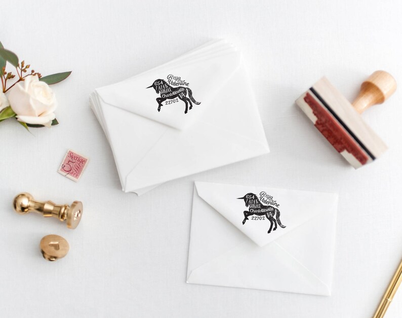 Unicorn Return Address Stamp, Personalized Rubber Stamp, Unique Gift Idea, Housewarming Gift image 5