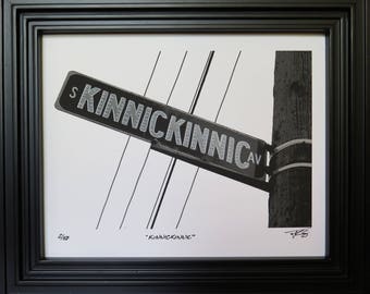 Milwaukee, Milwaukee Art, Bay View, Wisconsin, "Kinnickinnic", street sign,  Original Mixed Media, 8x10 or 11x14, Sold Unframed