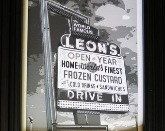 Milwaukee Art, "Leon's Drive In", Wisconsin,  Drive-In, Restaurant, Custard Stand, Original Mixed Media, 8 x 10 or 11 x 14, Sold Unframed