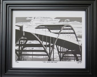 Milwaukee, Milwaukee Art, Wisconsin, "The Hoan Bridge" Original Mixed Media, 8 x 10 or 11 x 14, Sold Unframed