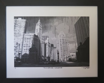 Chicago, Illinois, "Michigan Avenue & Wacker Drive", Mixed Media, Only one available 11"X14" Sold Unframed