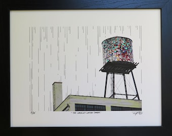 Milwaukee, "The Coakley Water Tower", Stained Glass, Third Ward, Wisconsin, Original Mixed Media, 8 x 10, 11x14, or custom sizeSold Unframed