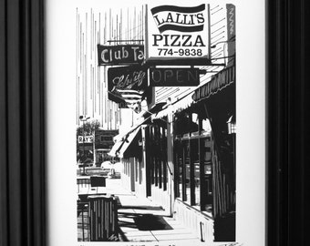 Milwaukee, Wauwatosa, Wisconsin, "Beer & Pizza", Lalli's Pizza, Ray's Liquor, Schiltz, Original Mixed Media, 8 x 10 or 11x 14, Sold Unframed