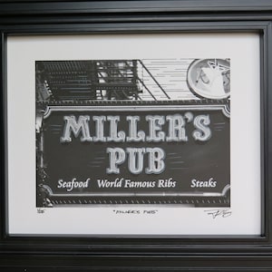 Chicago, Art &quot;Millers Pub&quot;, Wabash, Chicago Institution since 1935, Illinois, Mixed Media, 8 x 10, 11x14, 16 x20, Sold Unframed