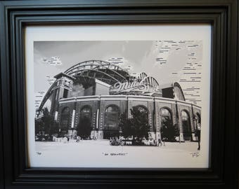 Milwaukee, "Go Brewers", Wisconsin,  Architecture, Miller Park, Baseball Stadium, Original Mixed Media, 8 x 10 or 11x14, Sold Unframed