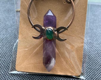 Baroque Triple Moon Necklace with Aventurine Inset and Medium Amethyst Point Pendant