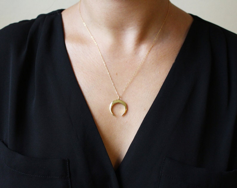 Tusk Necklace Double Horn Necklace Gold Horn Necklace Moon Necklace Crescent Necklace Gold Moon Necklace