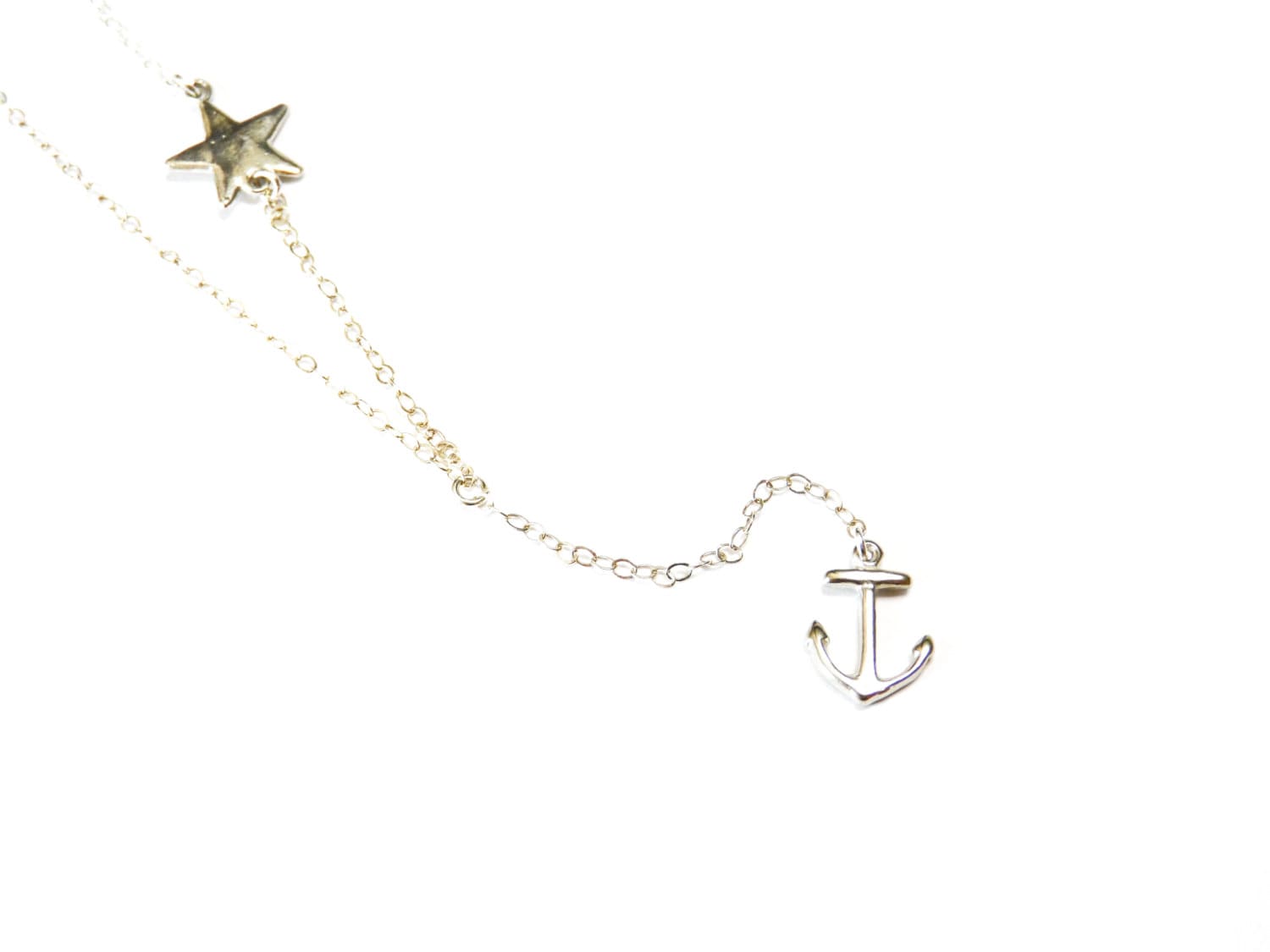 Silver Anchor and Star Lariat / Anchor Necklace / Anchor Etsy