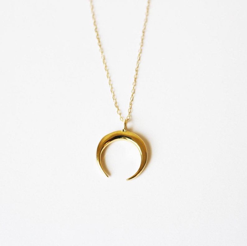 Tusk Necklace Double Horn Necklace Gold Horn Necklace Moon Necklace Crescent Necklace Gold Moon Necklace