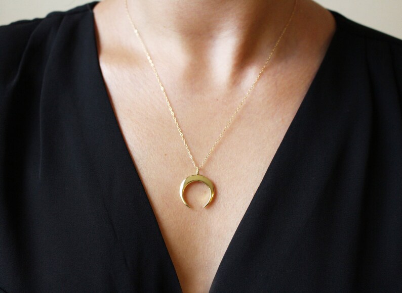 Tusk Necklace Double Horn Necklace Gold Horn Necklace Moon Necklace Crescent Necklace Gold Moon Necklace