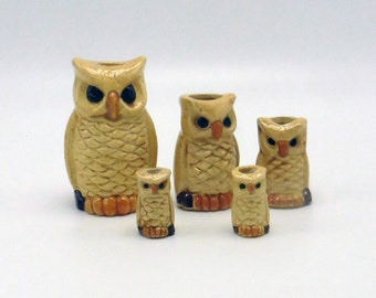 Groovy Vintage Ceramic Owl Beads for Macrame or other Fabric or Woven Art