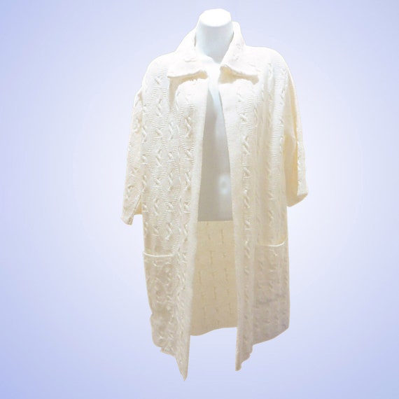 Women’s Cream Cable Knit Cardigan Sweater, Mid Th… - image 1