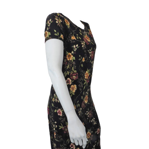 Floral Print Flowing Shift Dress Short Sleeve Midi Length Size 8 1970s Victoria Holley