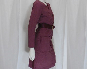 Vintage Houndstooth Dress 1963 Career Office Mad Men Maroon and White Jerrie Lurie Size 12