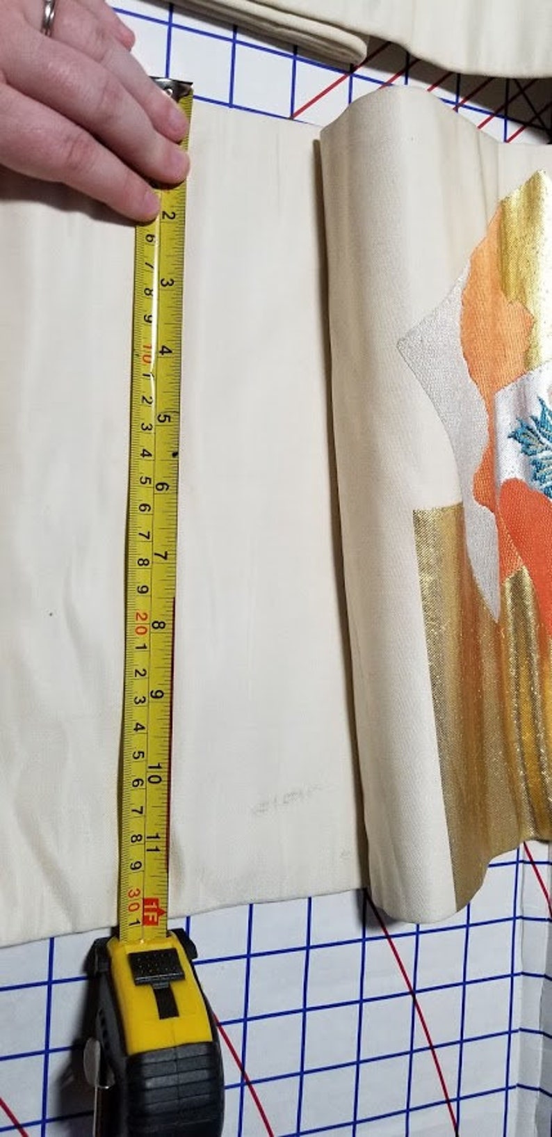 Vintage Japanese OBI with off white background and sakuraplum flowers panel
