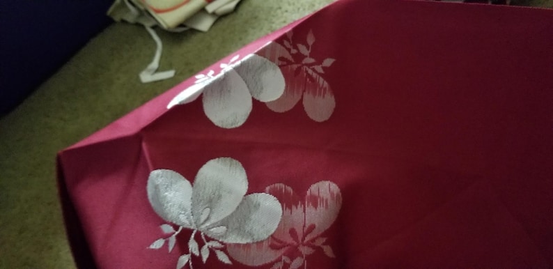 Vintage Japanese OBI Maroon with flowers flawed piece