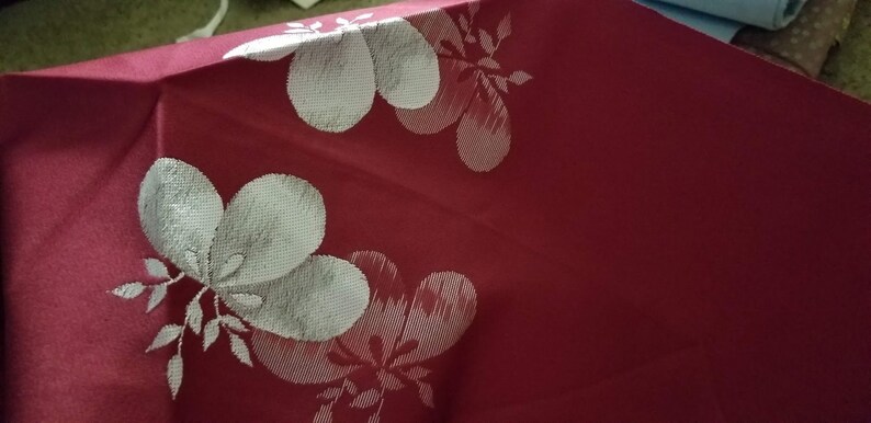 Vintage Japanese OBI Maroon with flowers flawed piece