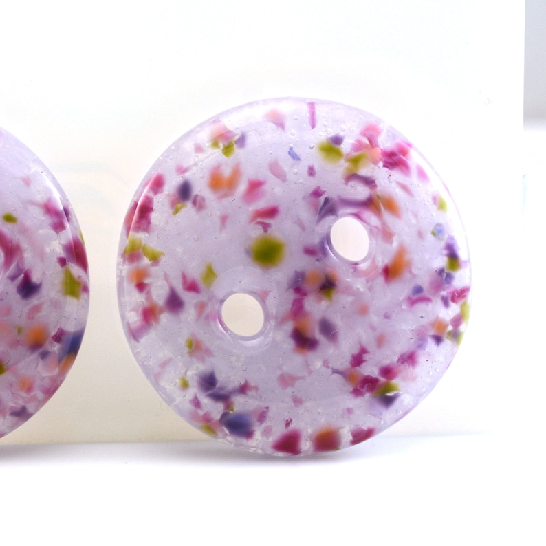Handmade Fused Glass Buttons Pair Luscious Lavender 1.7