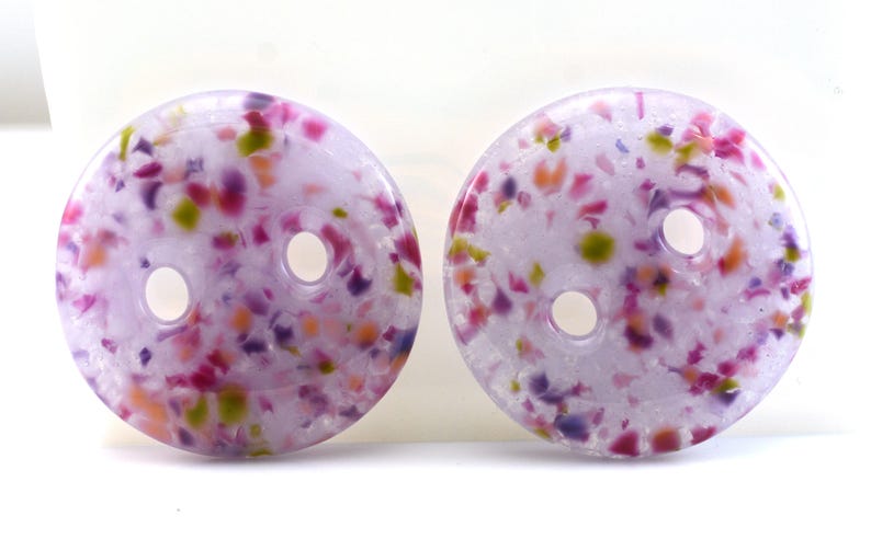Handmade Fused Glass Buttons Pair Luscious Lavender 1.7