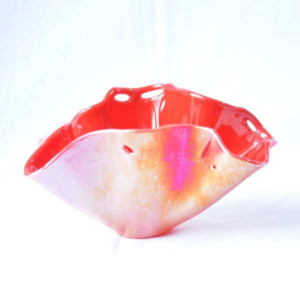 Handmade Glass Vase, Iridescent Red Rainbow