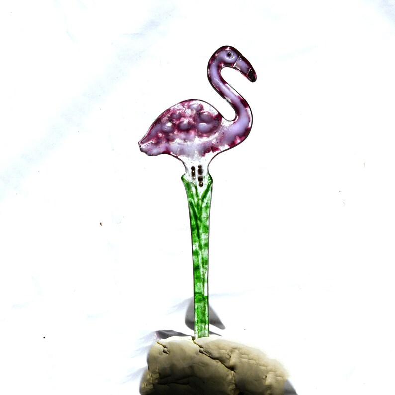 Estaca de planta de flamenco vidrio decorativo estaca de | Etsy