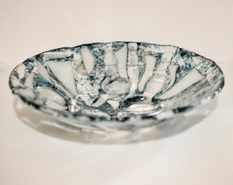Fused Glass Decorative Bowl, Winter Blue