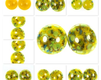 Fused Glass Buttons, Pair, Sunny Jungle, 1"