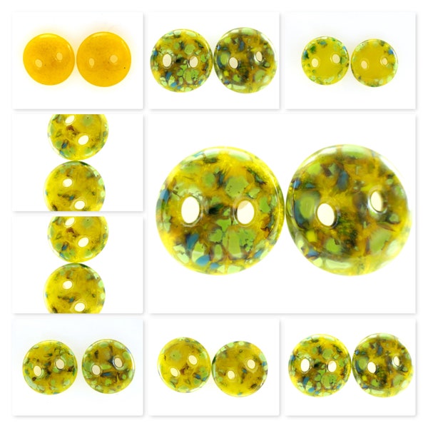 Fused Glass Buttons, Pair, Sunny Jungle, 1"