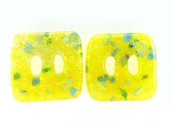 Fused Glass Buttons, Set of 2, Sunny Day, .8"
