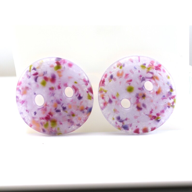 Handmade Fused Glass Buttons Pair Luscious Lavender 1.7