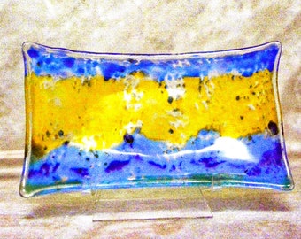 Fused Glass Decorative Dish, Home Decor, Blue Skies and Wheat Fields