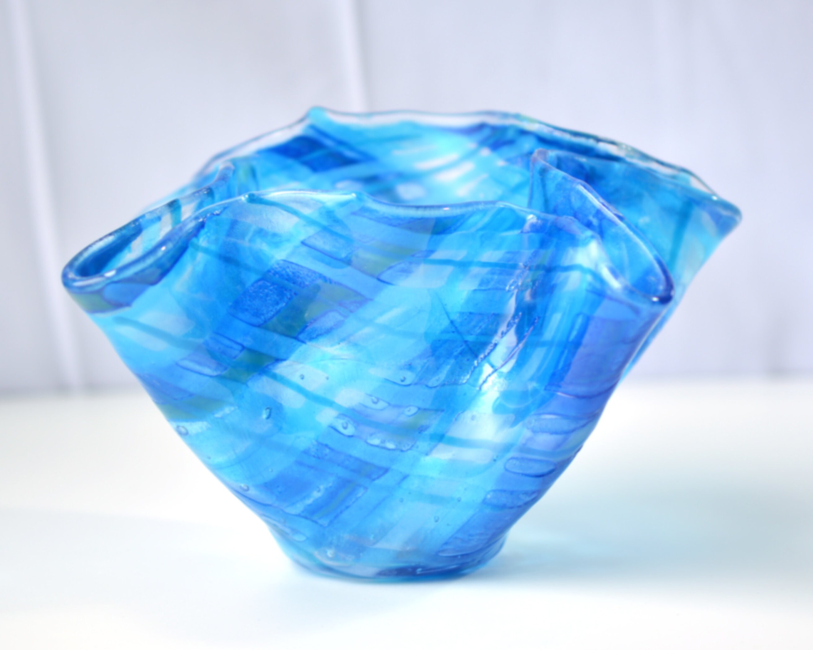 ガラスの花瓶、ブルーチェック柄 - Etsy 日本