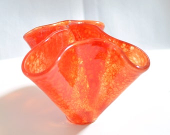 Handmade Fused Glass Bud Vase: Red Orange Lace Decor