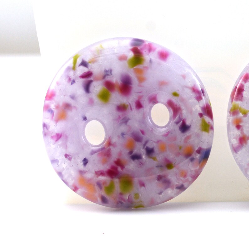 Handmade Fused Glass Buttons Pair Luscious Lavender 1.7